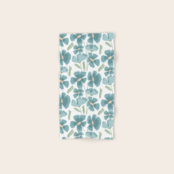 Harleigh Floral Art, Teal and White Bath Towel Gallery Image 1