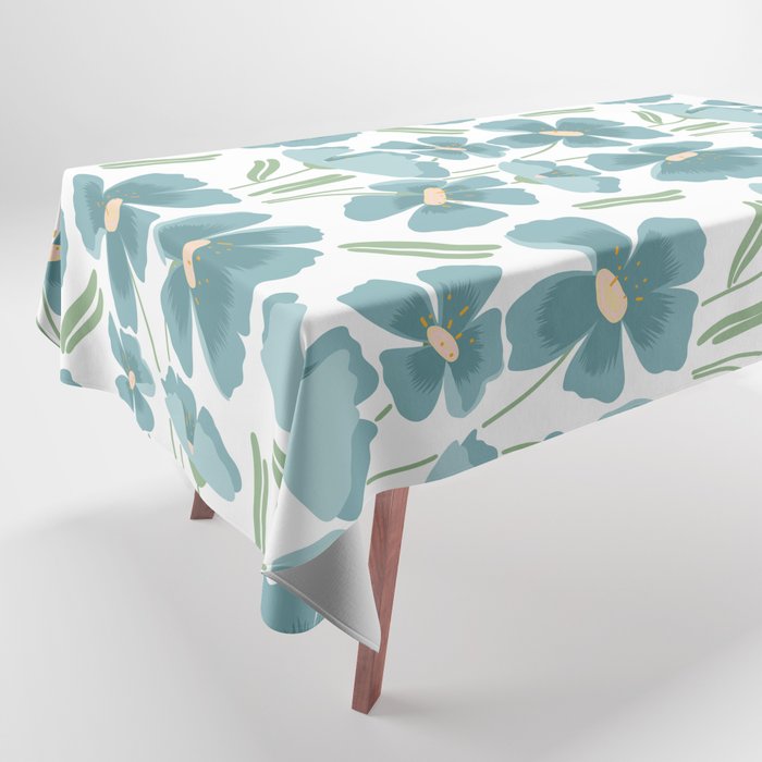 Harleigh Floral Art, Teal and White Tablecloth Gallery Image 1