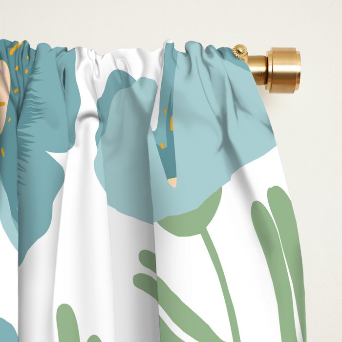 Harleigh Floral Art, Teal and White Window Curtain Gallery Image 2