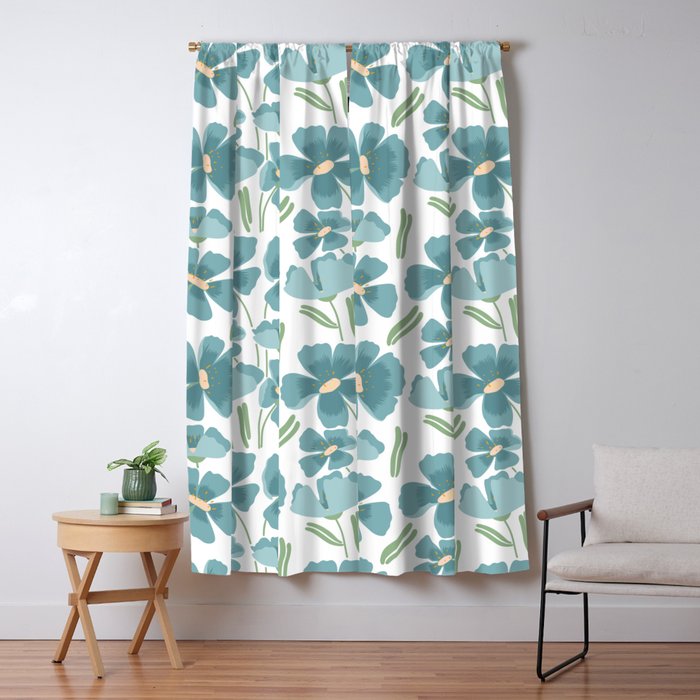 Harleigh Floral Art, Teal and White Window Curtain Gallery Image 5