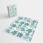 Harleigh Floral Art, Teal and White Jigsaw Puzzle Gallery Image 2
