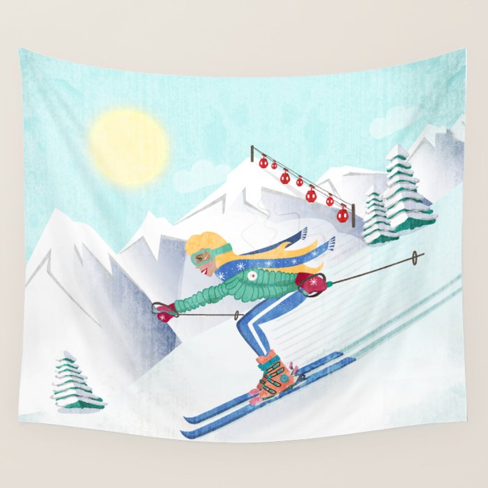 Skiing Girl Wall Tapestry Gallery Image 4