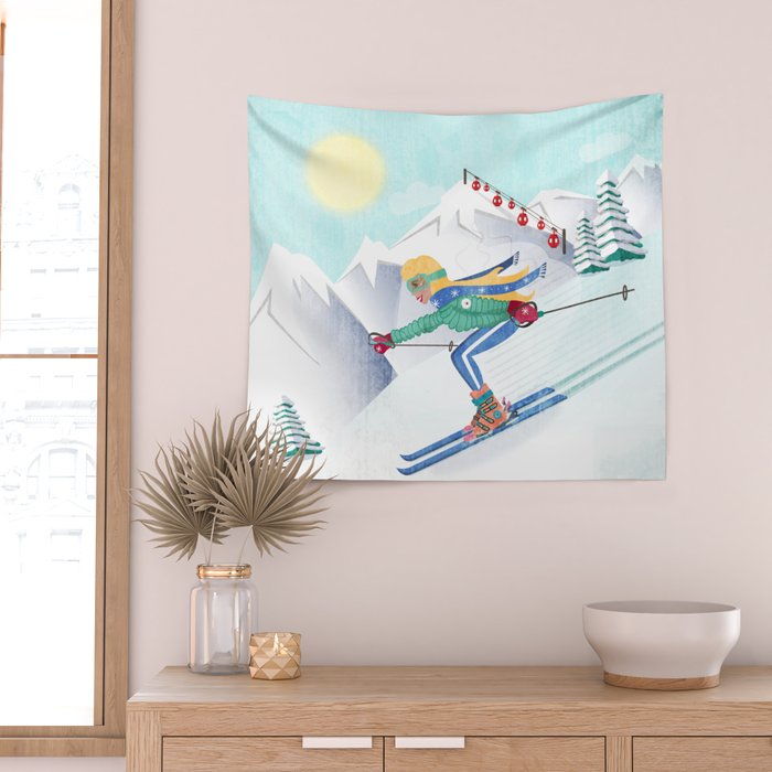 Skiing Girl Wall Tapestry Gallery Image 2