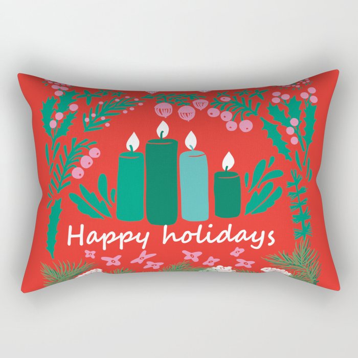happy holidays greetings - folk art illustration Rectangular Pillow Gallery Image 1