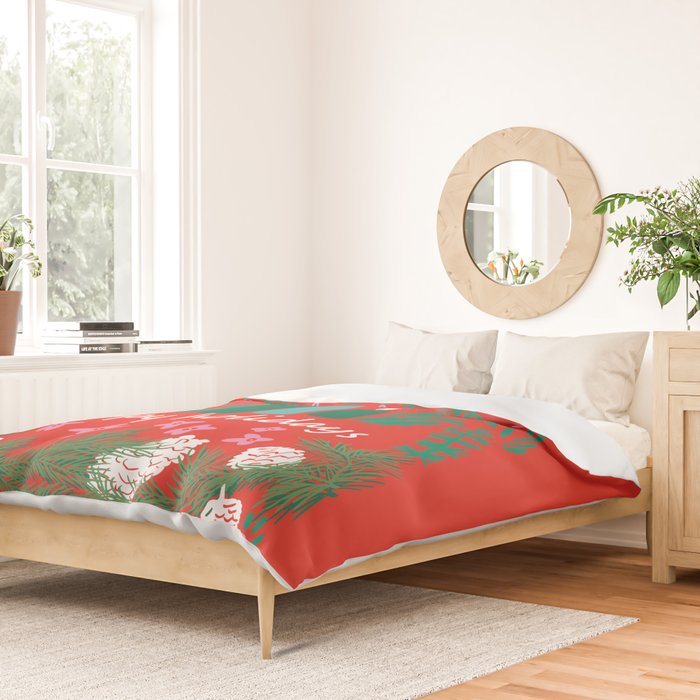 happy holidays greetings - folk art illustration Duvet Cover Gallery Image 2