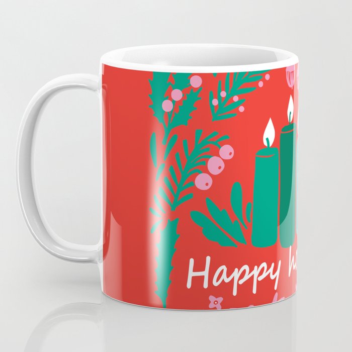happy holidays greetings - folk art illustration Coffee Mug Gallery Image 3