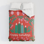 happy holidays greetings - folk art illustration Comforter Gallery Image 6