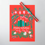 happy holidays greetings - folk art illustration Wrapping Paper Gallery Image 1