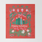 happy holidays greetings - folk art illustration Throw Blanket Gallery Image 2