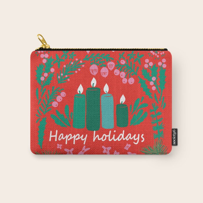 happy holidays greetings - folk art illustration Carry All Pouch Gallery Image 1
