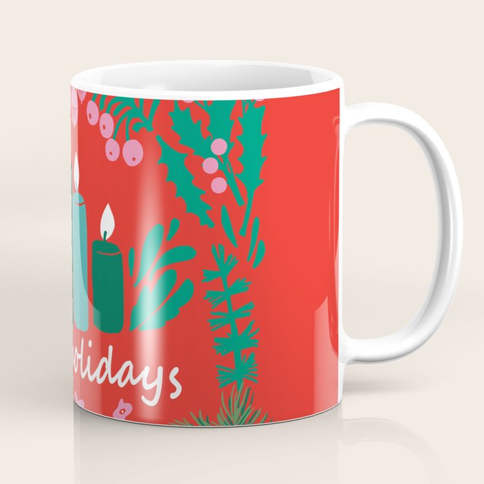happy holidays greetings - folk art illustration Coffee Mug Gallery Image 1
