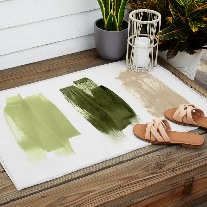 Green brush strokes Outdoor Rug Gallery Image 2