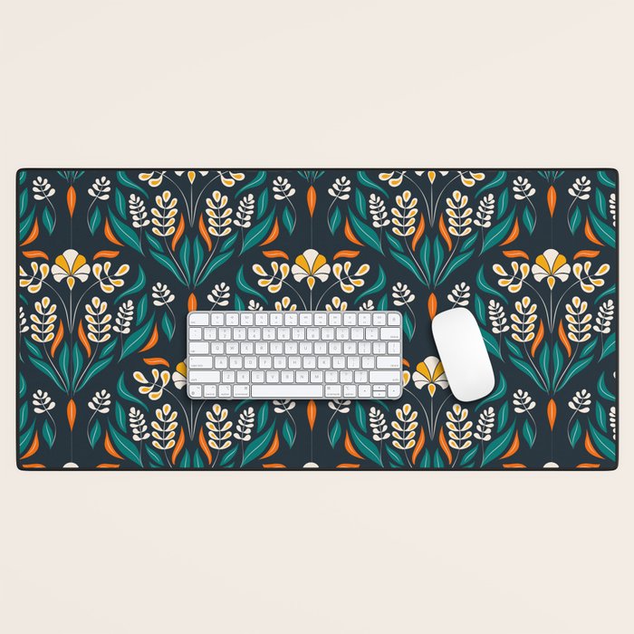 Grow with The Flow - Vibrant Floral Damask Pattern Desk Mat Gallery Image 1