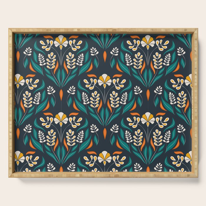 Grow with The Flow - Vibrant Floral Damask Pattern Serving Tray Gallery Image 1