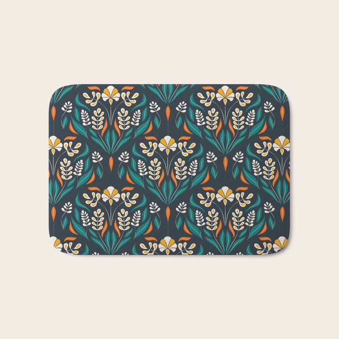 Grow with The Flow - Vibrant Floral Damask Pattern Bath Mat Gallery Image 1
