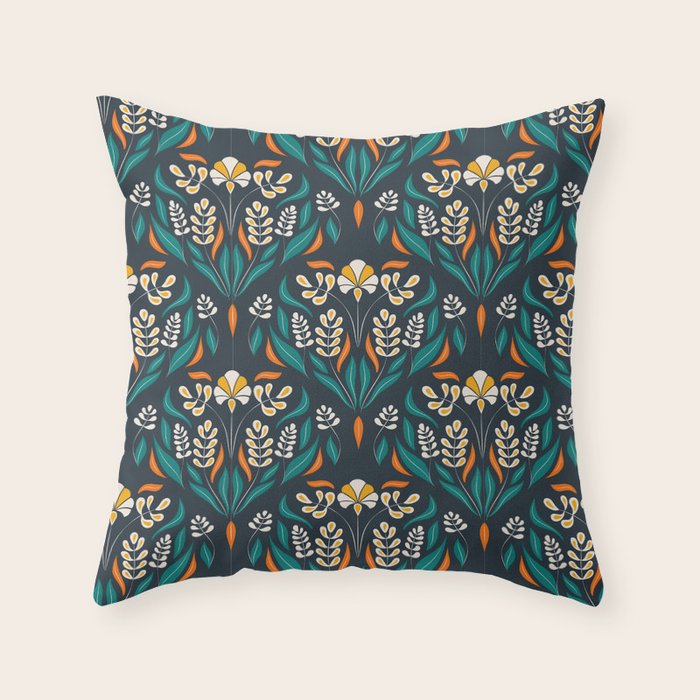Grow with The Flow - Vibrant Floral Damask Pattern Throw Pillow Gallery Image 6