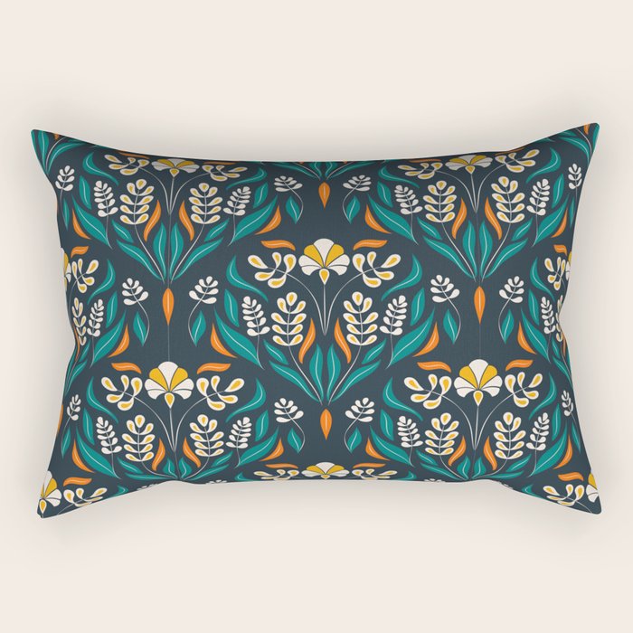 Grow with The Flow - Vibrant Floral Damask Pattern Rectangular Pillow Gallery Image 2