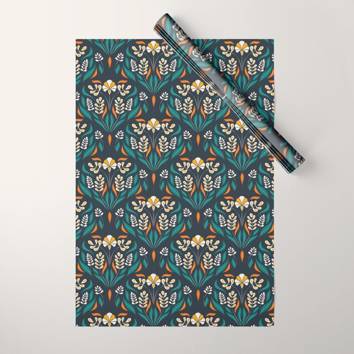 Grow with The Flow - Vibrant Floral Damask Pattern Wrapping Paper Gallery Image 1