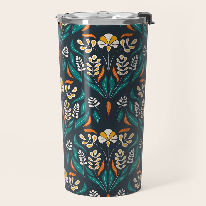 Grow with The Flow - Vibrant Floral Damask Pattern Travel Mug Gallery Image 2