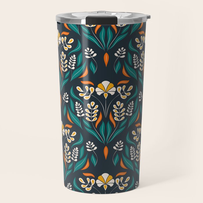 Grow with The Flow - Vibrant Floral Damask Pattern Travel Mug Gallery Image 1
