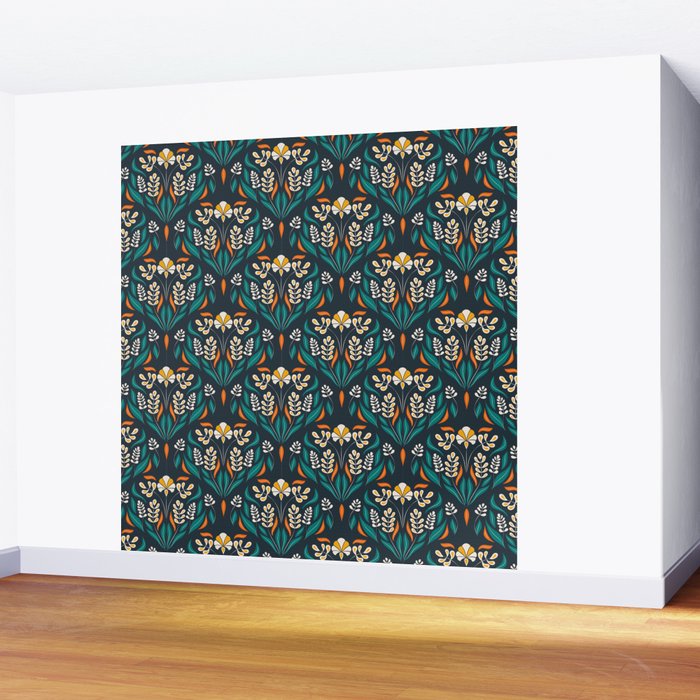 Grow with The Flow - Vibrant Floral Damask Pattern Wall Mural Gallery Image 2