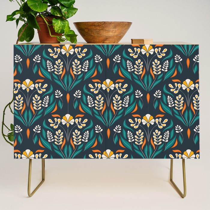 Grow with The Flow - Vibrant Floral Damask Pattern Credenza Gallery Image 1
