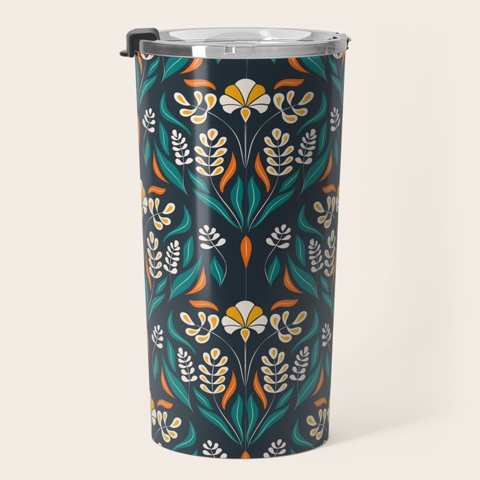 Grow with The Flow - Vibrant Floral Damask Pattern Travel Mug Gallery Image 3