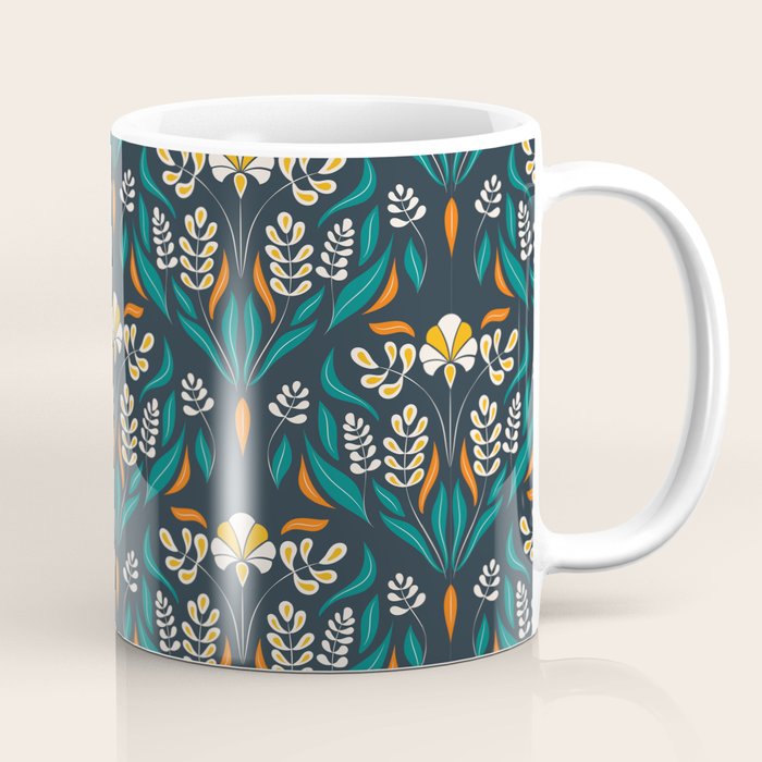 Grow with The Flow - Vibrant Floral Damask Pattern Coffee Mug Gallery Image 1