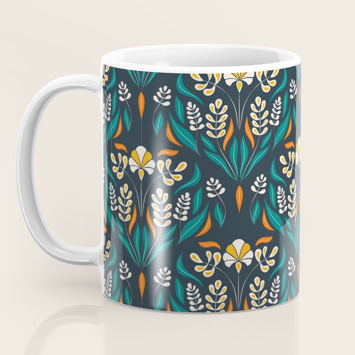 Grow with The Flow - Vibrant Floral Damask Pattern Coffee Mug Gallery Image 3