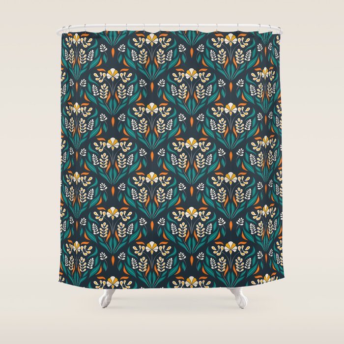 Grow with The Flow - Vibrant Floral Damask Pattern Shower Curtain Gallery Image 1