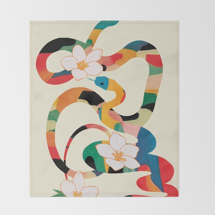 Abstract Snakes in the Flowers 1 Throw Blanket Gallery Image 2