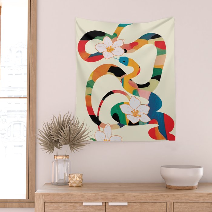 Abstract Snakes in the Flowers 1 Wall Tapestry Gallery Image 2