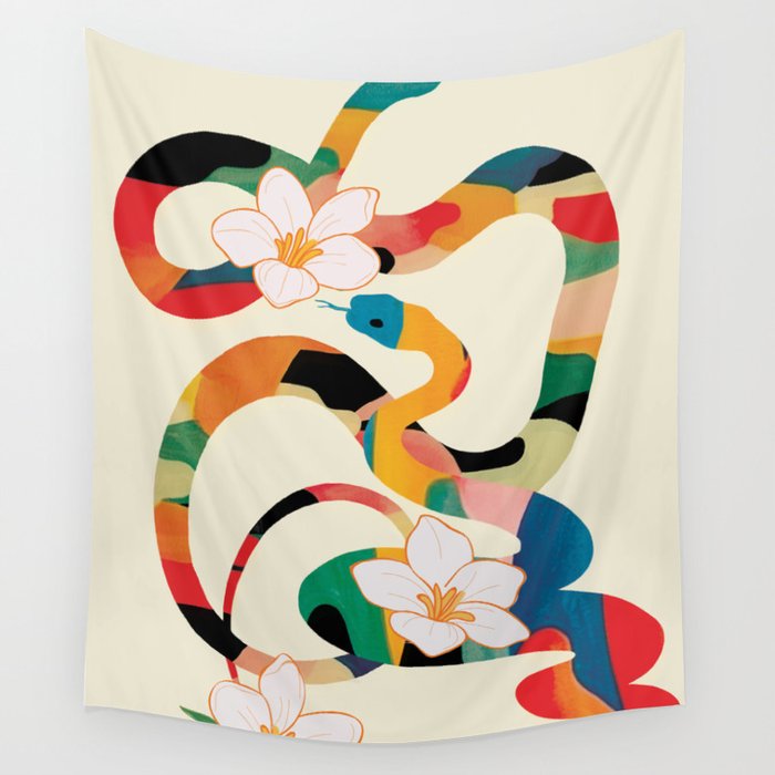 Abstract Snakes in the Flowers 1 Wall Tapestry Gallery Image 1