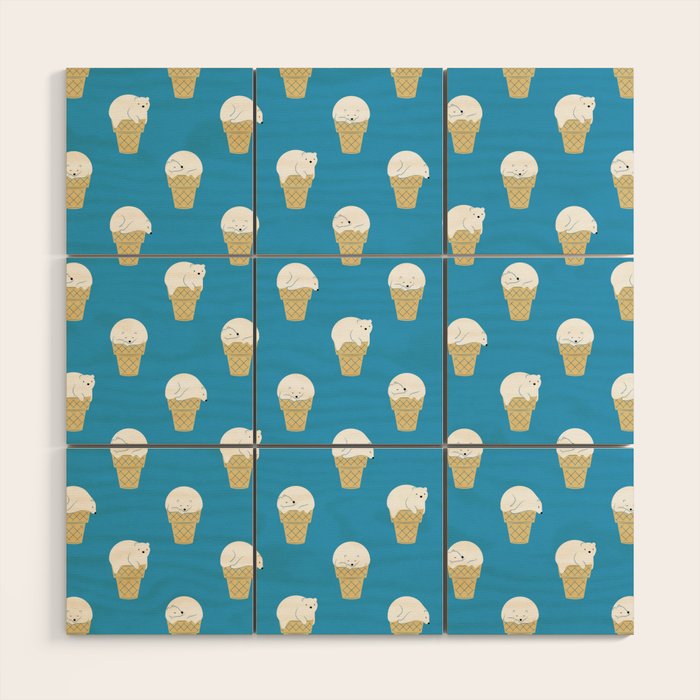 Polar Bear Ice Cream Pattern Wood Wall Art Gallery Image 1