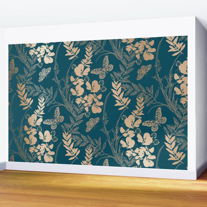 Exotic Florals and Butterflies Wall Mural Gallery Image 2
