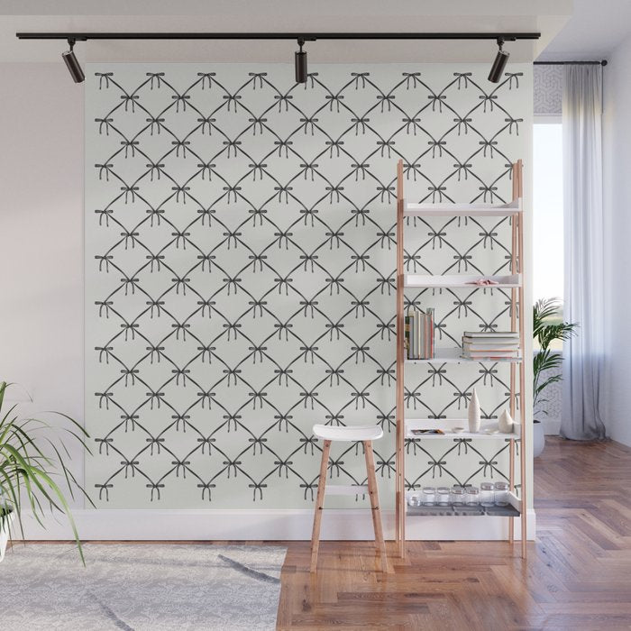 Bows & Ribbons Pattern IV Black and White Wall Mural Gallery Image 1