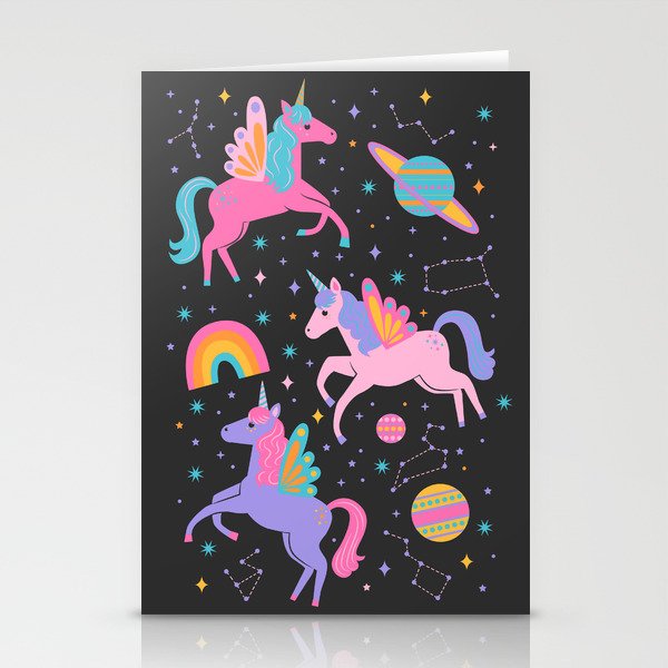 Space Unicorns - Neon Rainbow on Black Stationery Card Gallery Image 2