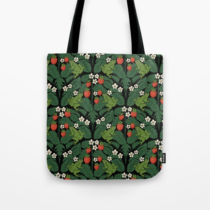Bullfrogs And Wild Strawberries On Black Tote Bag Gallery Image 1