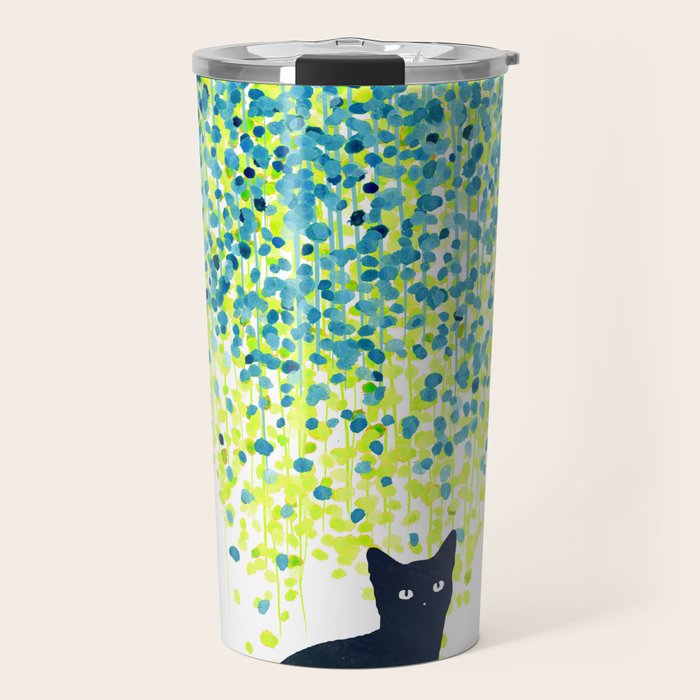 Cat in the garden under willow tree Travel Mug Gallery Image 1