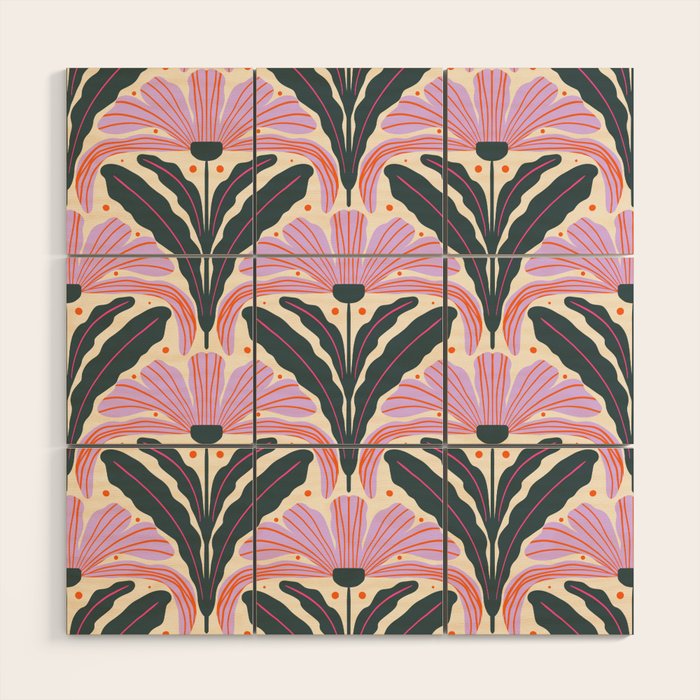 Modern flowers - violet and green Wood Wall Art Gallery Image 1