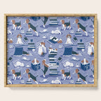 Life is better with books a hot drink and a friend // indigo blue background brown white and blue beagles and cats and classic blue cozy details Serving Tray Gallery Image 1