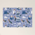 Life is better with books a hot drink and a friend // indigo blue background brown white and blue beagles and cats and classic blue cozy details Welcome Mat Gallery Image 1