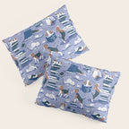 Life is better with books a hot drink and a friend // indigo blue background brown white and blue beagles and cats and classic blue cozy details Pillow Sham Gallery Image 3