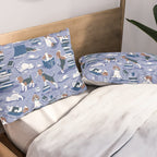 Life is better with books a hot drink and a friend // indigo blue background brown white and blue beagles and cats and classic blue cozy details Pillow Sham Gallery Image 2