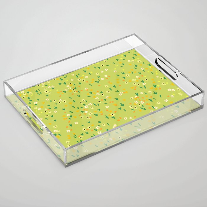 Bright Green Wildflowers Acrylic Tray Gallery Image 1
