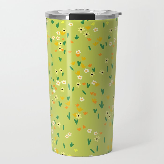 Bright Green Wildflowers Travel Mug Gallery Image 1