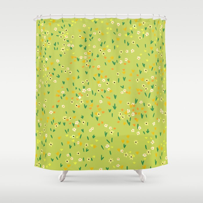 Bright Green Wildflowers Shower Curtain Gallery Image 1