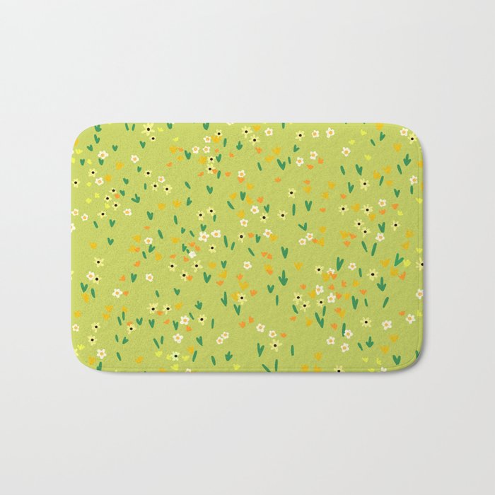 Bright Green Wildflowers Bath Mat Gallery Image 1