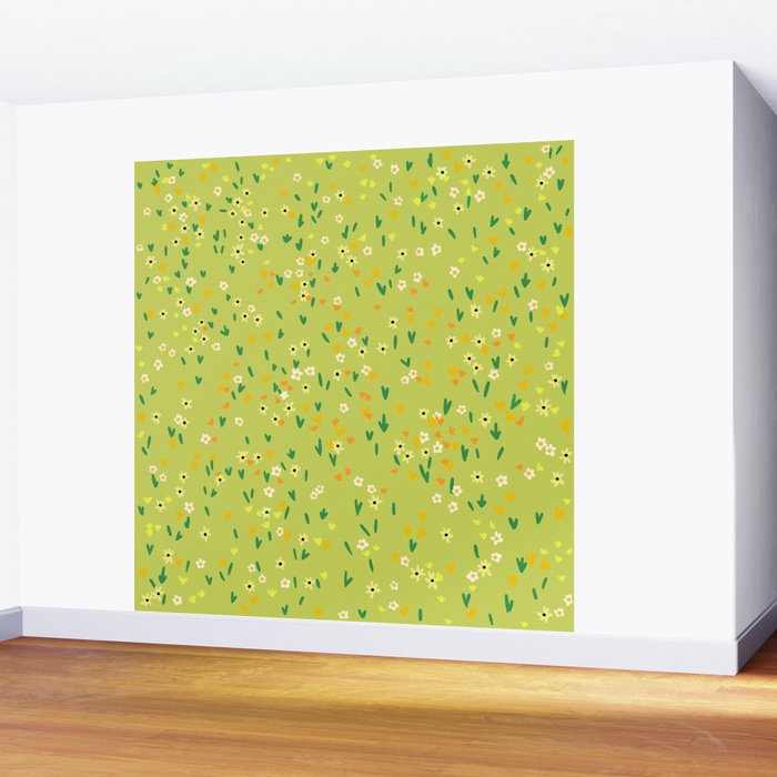 Bright Green Wildflowers Wall Mural Gallery Image 2