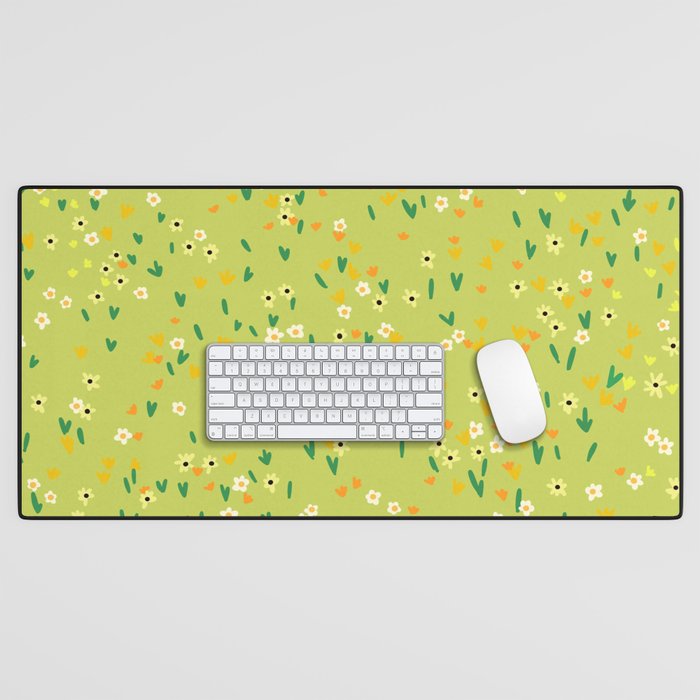 Bright Green Wildflowers Desk Mat Gallery Image 1